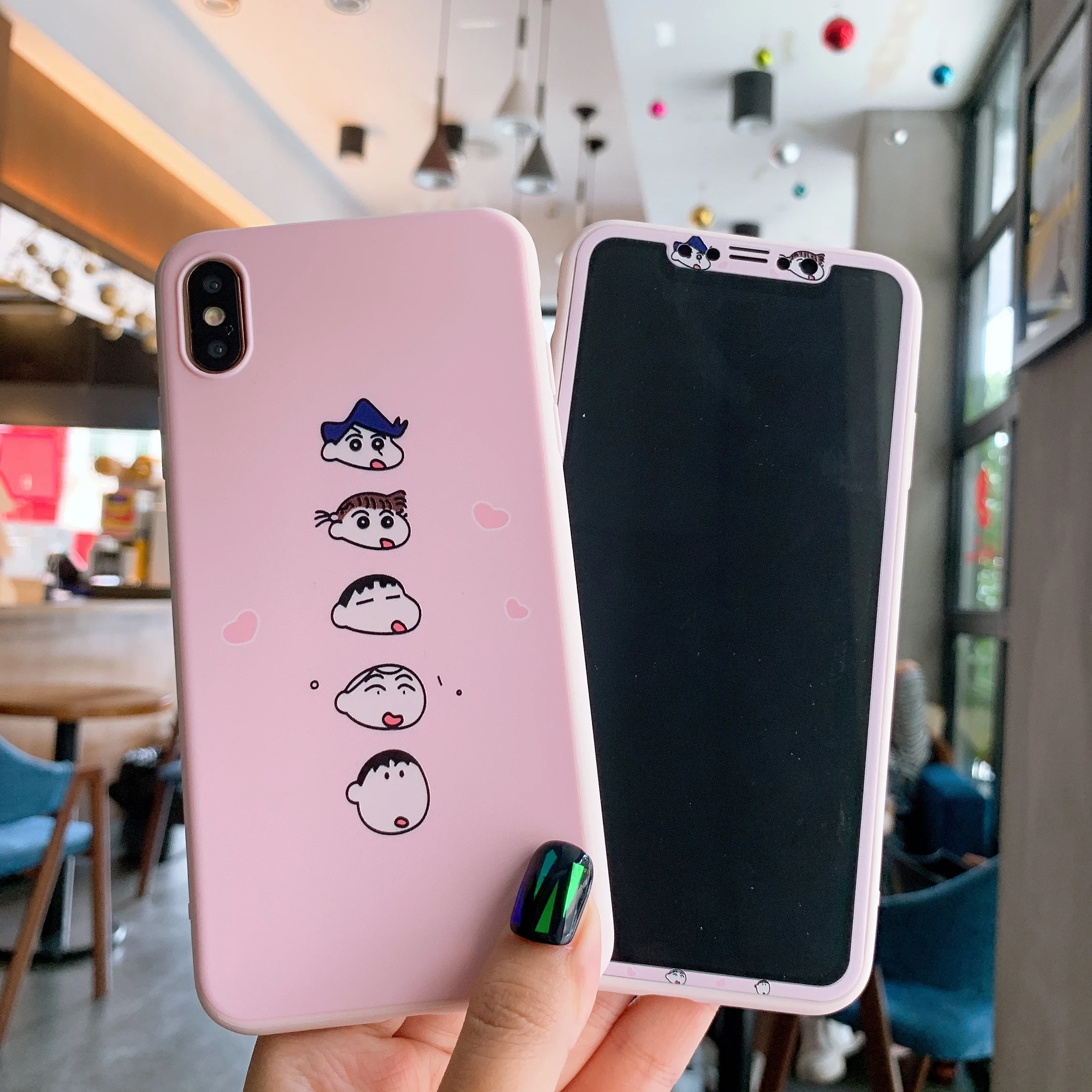 

360 Protection Cartoon Crayon Shin-chan screen protection film Couple Phone case for iPhone 6 6s 7 8 Plus X XS XR XSMAX