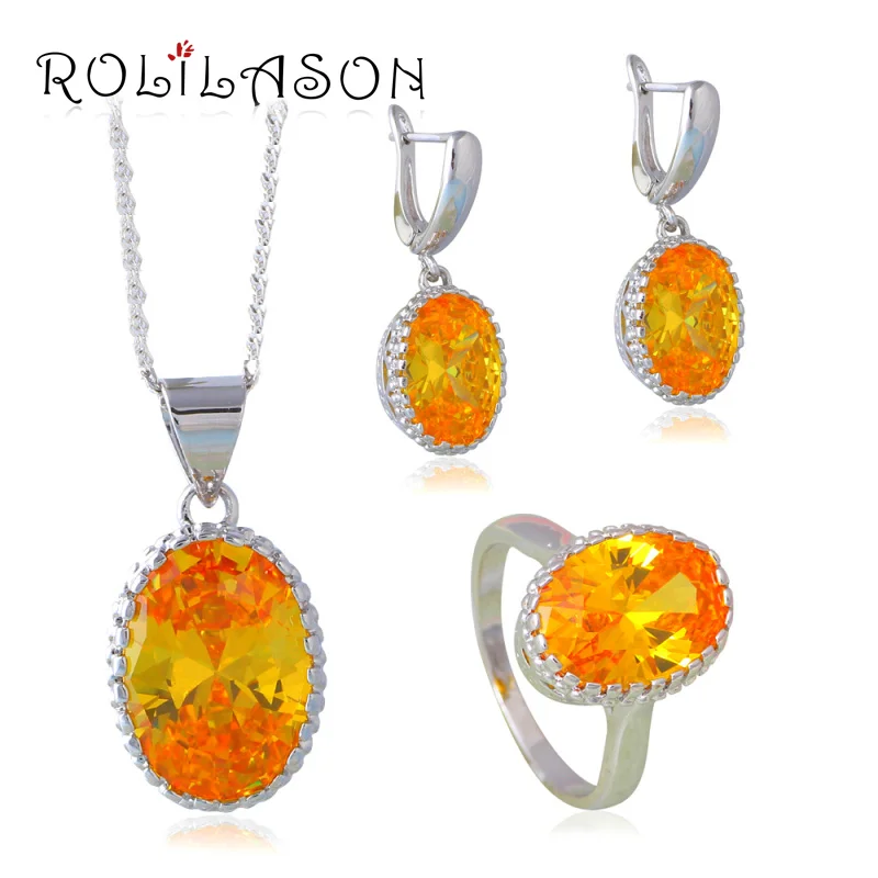 

ROLILAON Size 6-10 silver Stamped 925 Yellow Zircon Neck Set Cubic Zirconia Women Jewelry Sets for Anniversary JS649