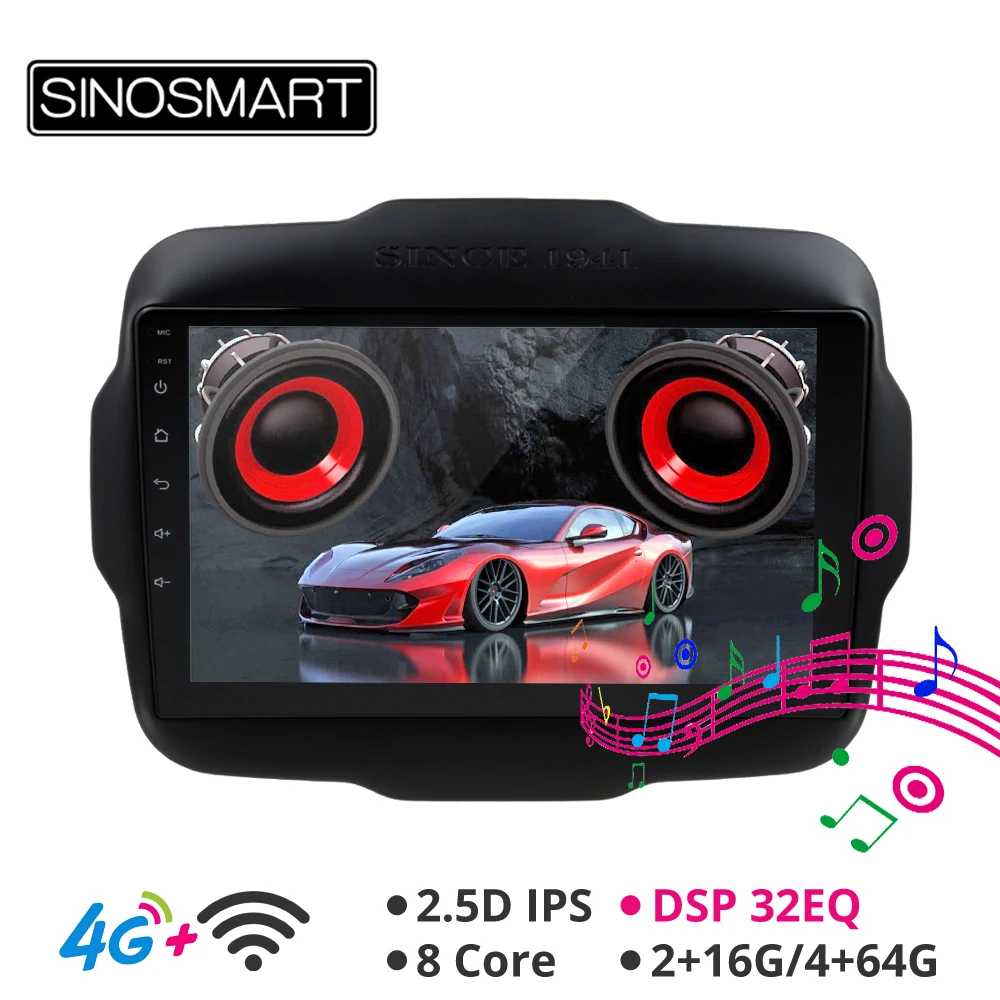 Sinosmart Android 8,1 автомобильный радиоприемник с навигацией GPS для Jeep Renegade 2din 2.5D ips/QLED экран