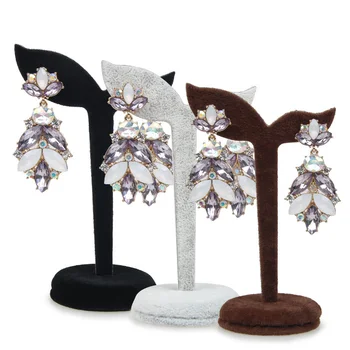 

Cheaper 12x5CM Black Velvet Earring Show Stand Rack Eardrop Showing Shelf Dangler Display Holder Stand