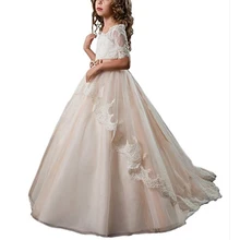 Light Champagne Half Sleeves Lace Flower Girl Dresses Amazing Girl Ball Gown Dress For Wedding Evening Party Birthday 2 3 4 8 12 new red champagne flower girl dresses long sleeves lace satin mother daughter dresses for children christmas party prom gown