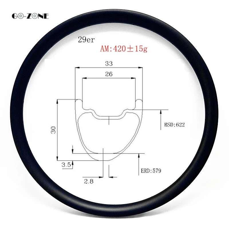 

Go-zone carbon fiber 29er asymmetric mountain bicycle wheel 33x30mm XC/AM tubeless mtb carbon wheel rim gloss /matte