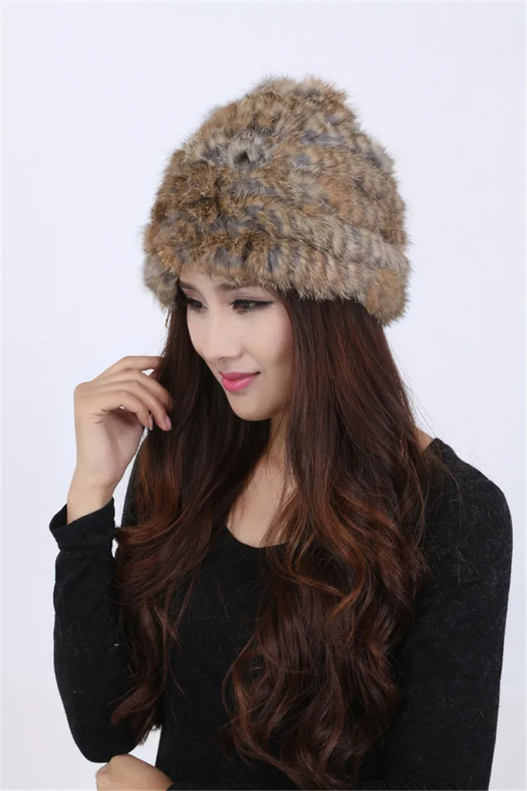 Ручная кроличья меховая шапка теплая зимняя модная женская одежда аксессуары меховая шапка