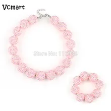 2 Наборы для ухода за кожей прекрасный розовый AB Смола горный хрусталь Коренастый Цепочки и ожерелья Браслет День Святого Валентина маленькая принцесса ювелирные Bubblegum Цепочки и ожерелья комплект