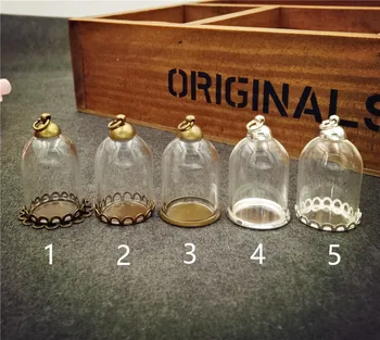 

20sets 25x18mm glass tube with mix bronze base and 8mm cap set no filler glass bottle vial pendant glass necklace charm