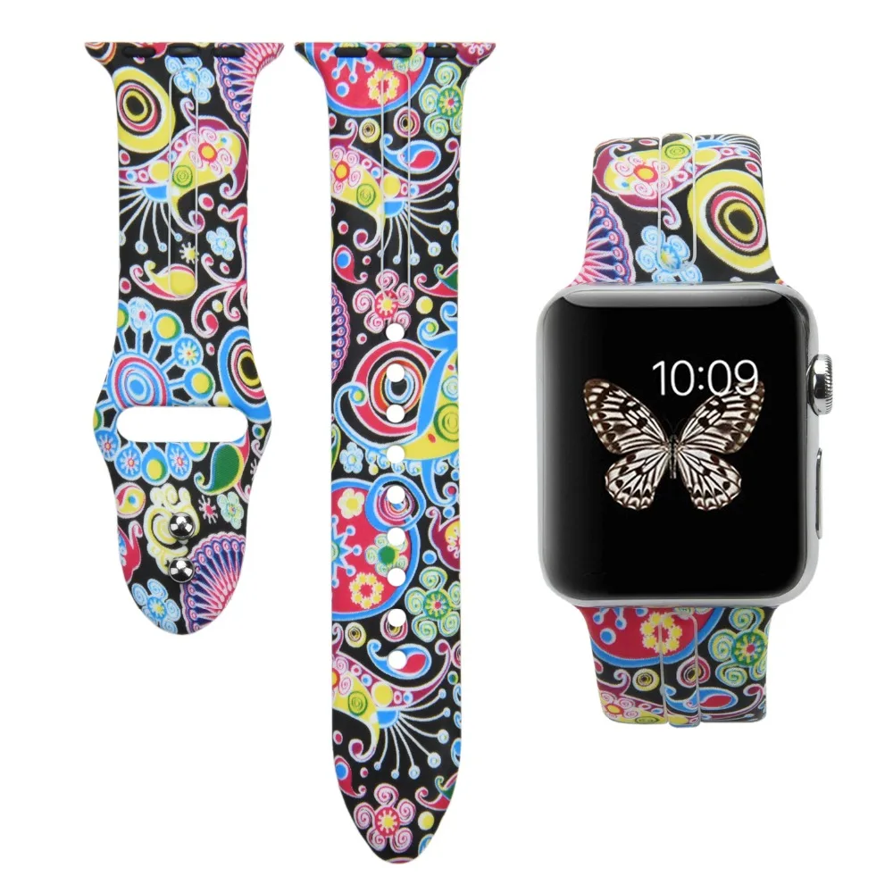 Odog мягкий силиконовый ремешок для часов с цветочным принтом для Apple Watch 4 3 2 1 серия 44 мм 42 мм 38 мм женские часы Смарт-кольцо