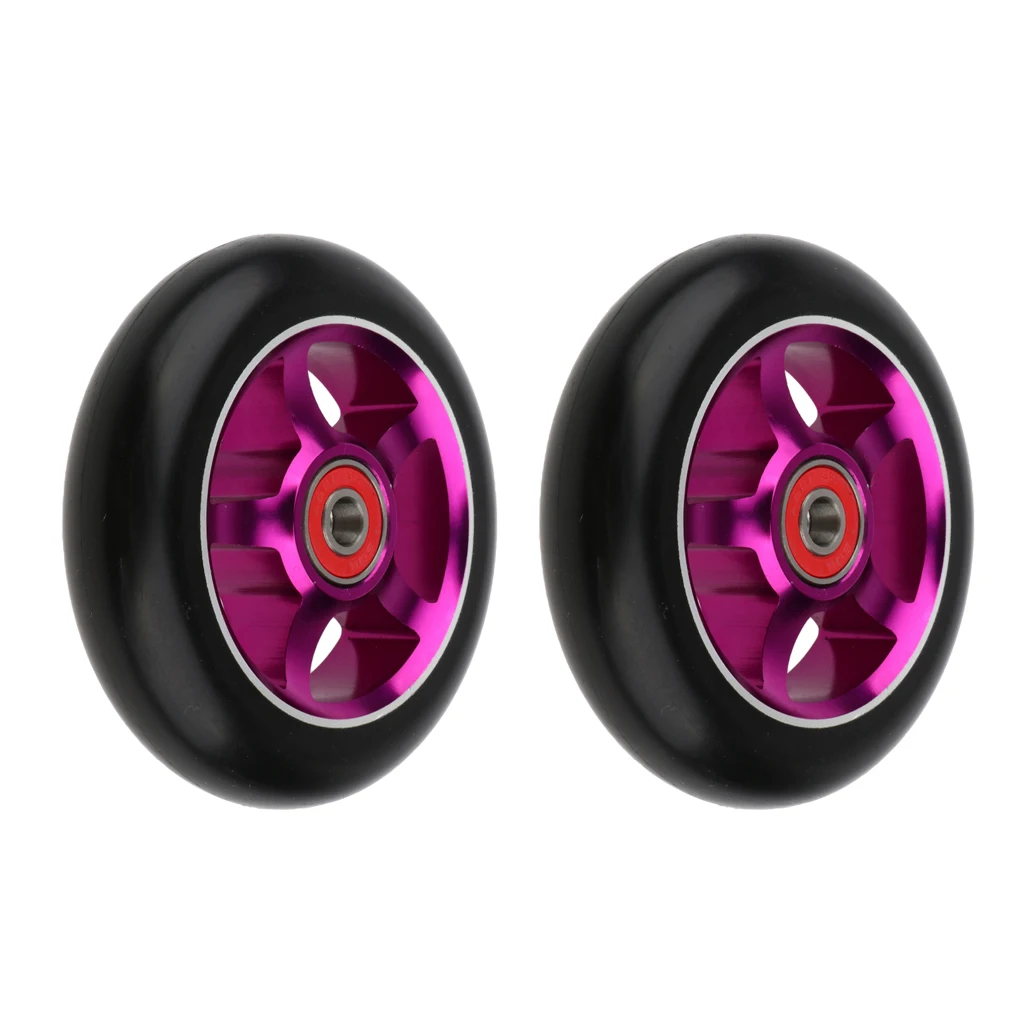 2pcs Replacement 100mm Push/Kick/Stunt Scooter Wheels with Bearings & Bushings