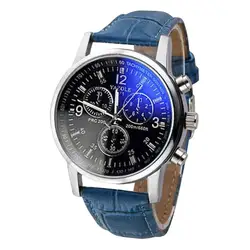 5001 для отдыха модные креативные часы Роскошные модные Искусственная Кожа Мужские Blue Ray Стекло аналоговые кварцевые часы