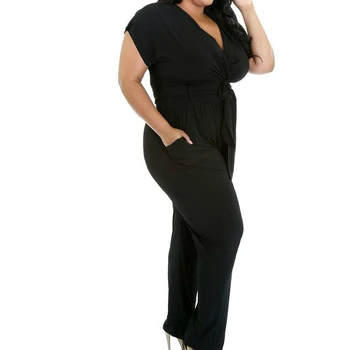 

Womens Sexy Deep V Neck Black Blue Long Pant Jumpsuit Lady Fashion Evening Party Playsuit Short Sleeve Romper Solid Tunic Outfit