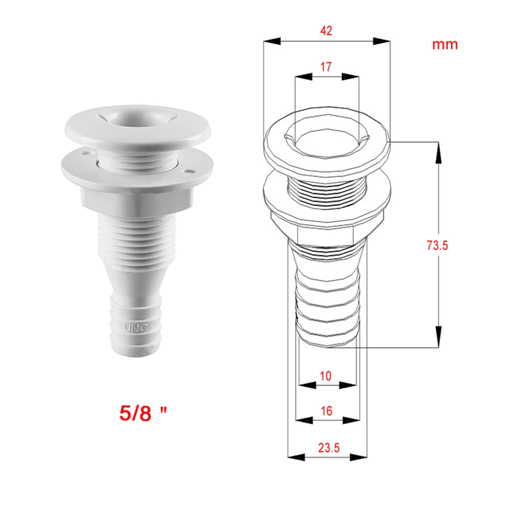 5/8' Plastic Thru-Hull Bilge Fitting For Bilge Pump Drain or Vent Hose Fitting for Boats Marine Yacht Sail RV Camper Truck - Image 6