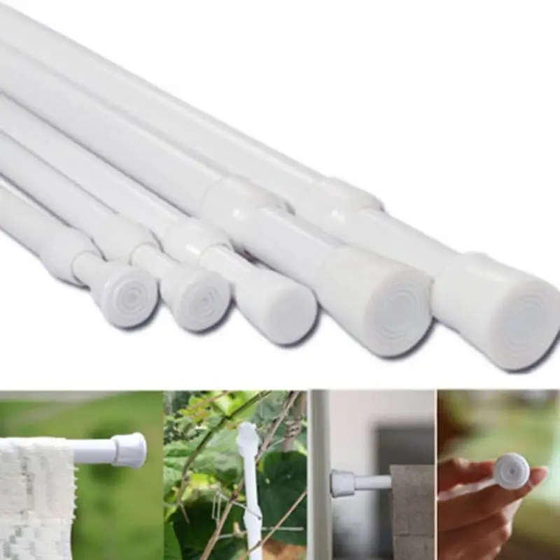 Adjustable Bathroom Shower Curtain Rods Voile Extendable Tension Telescopic Pole Rod Hanger Spring Loaded Loaded Hanger