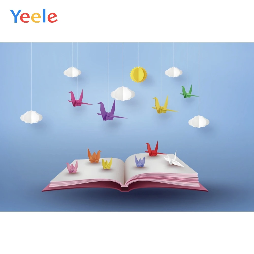 

Yeele Cartoon Paper Crane Cloud Book Children Baby Birthday Party Photo Backgrounds Custom Photography Backdrops Photo Studio