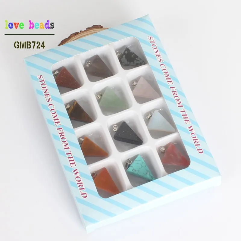 

Wholesale 12pcs Mix Multi-style Triangle Natural Stone Charms Finding Pendants for Making Jewelry 16mmx19mm