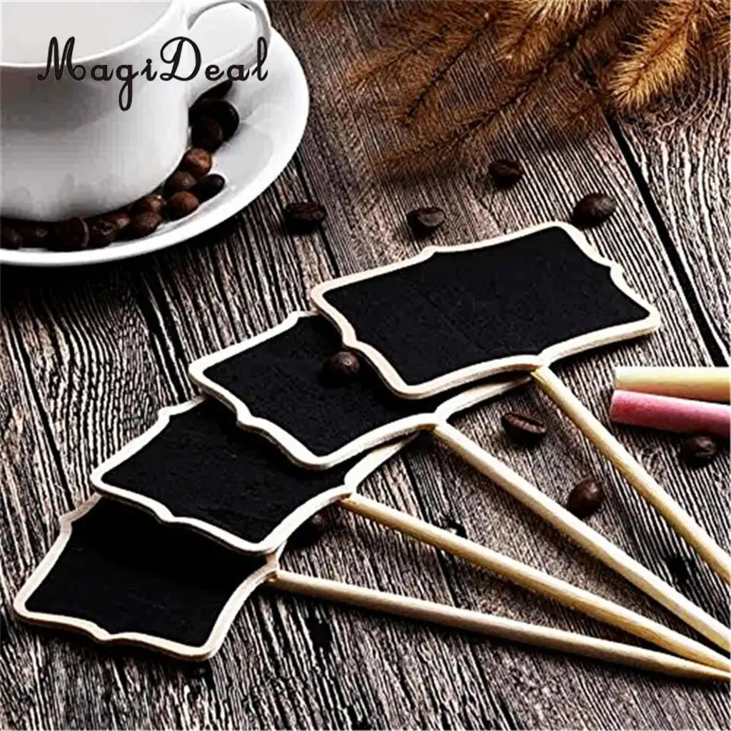 MagiDeal 10 Pieces Wooden Blackboard Chalkboard Message Board with Stick Tags Garden Nursery Pots Planters Flower Label Marker
