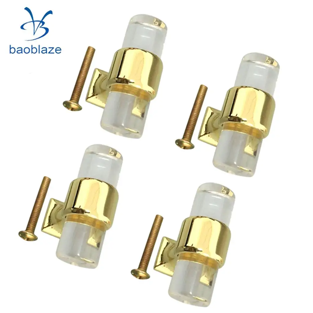 4Pcs Acrylic Door Pull Knob Drawer Cabinet Cupboard Handle Hardware Gold