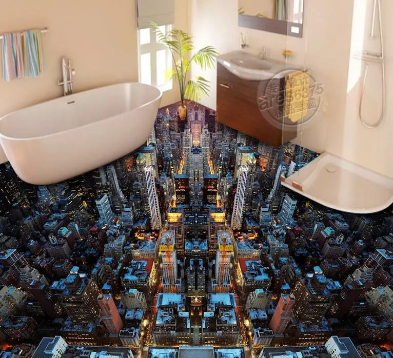European Dream City Night View 3d Flooring Custom Wallpapers For