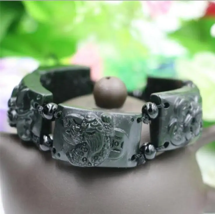 

Natural Lam Tin Moyu Five poisons serpentine jade Hand catenary Hand row stone Lucky Stretch Elastic Bracelet Fashion Jewelry