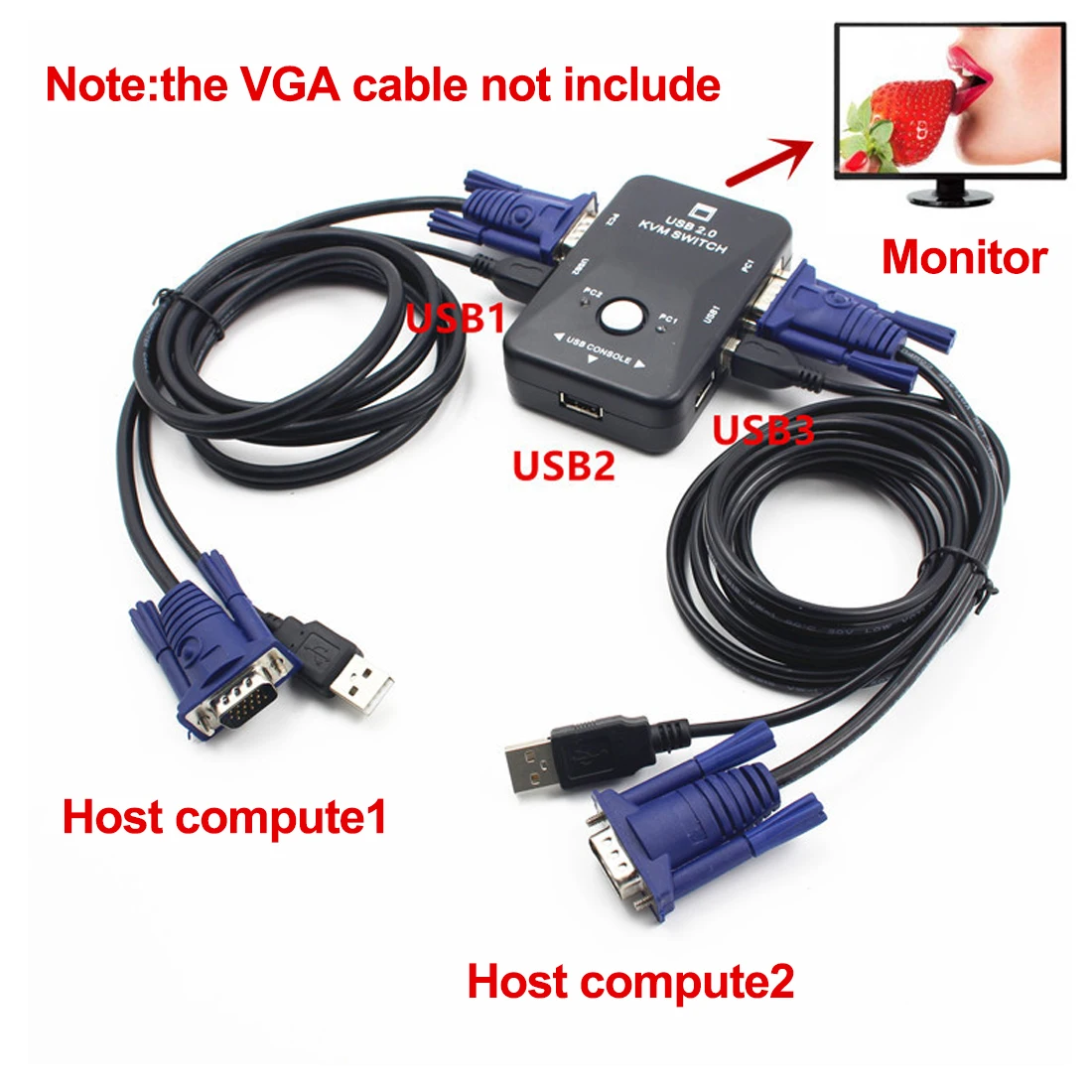  NOYOKERE USB 2.0 KVM Switch Switcher 1920*1080 3 Port VGA Switch Splitter Box for Keyboard Mouse Mo