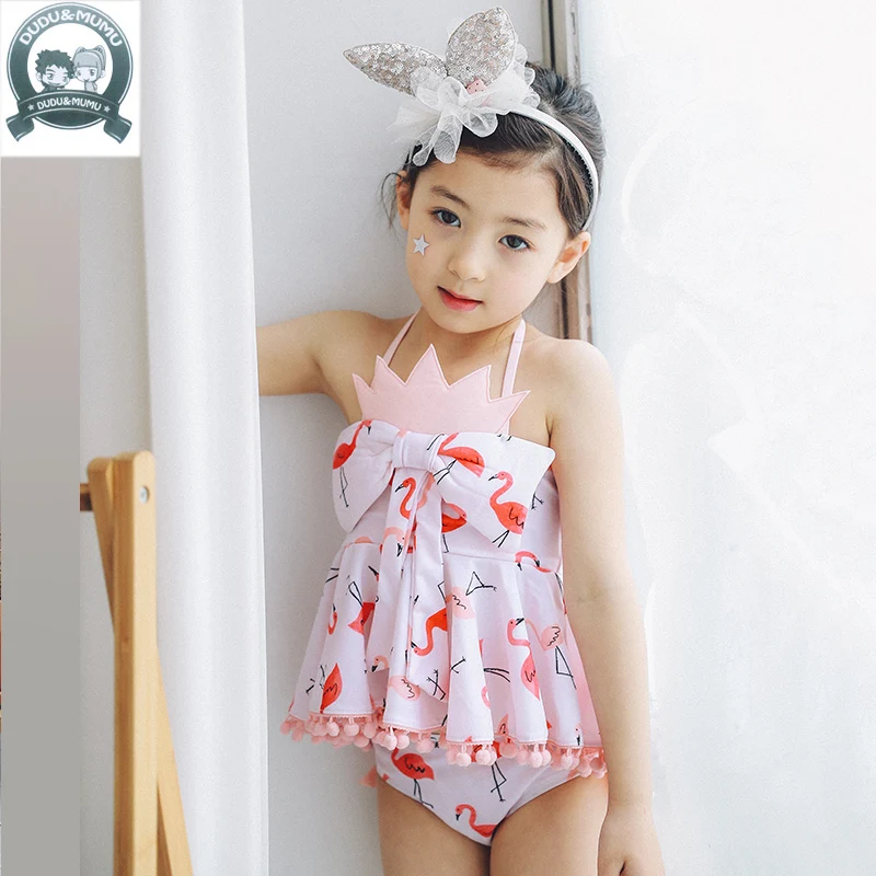 2017 Baby girls swimsuit children Bow princess dress Swimwear Summer