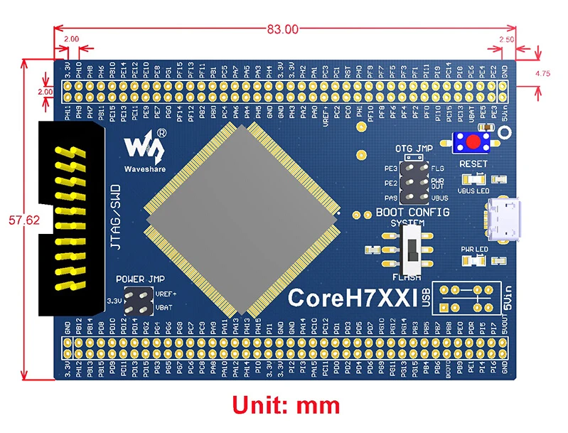 Waveshare STM32 STM32H743IIT6 MCU основная плата, полный расширитель IO, интерфейс JTAG/SWD