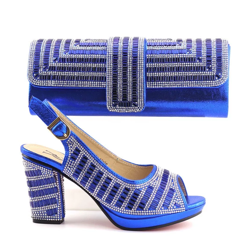 Новинка года; женская обувь; цвет королевский синий; комплект из туфель и сумочки в африканском стиле; женские туфли-лодочки на высоком каблуке; вечерние женские туфли - Цвет: 4