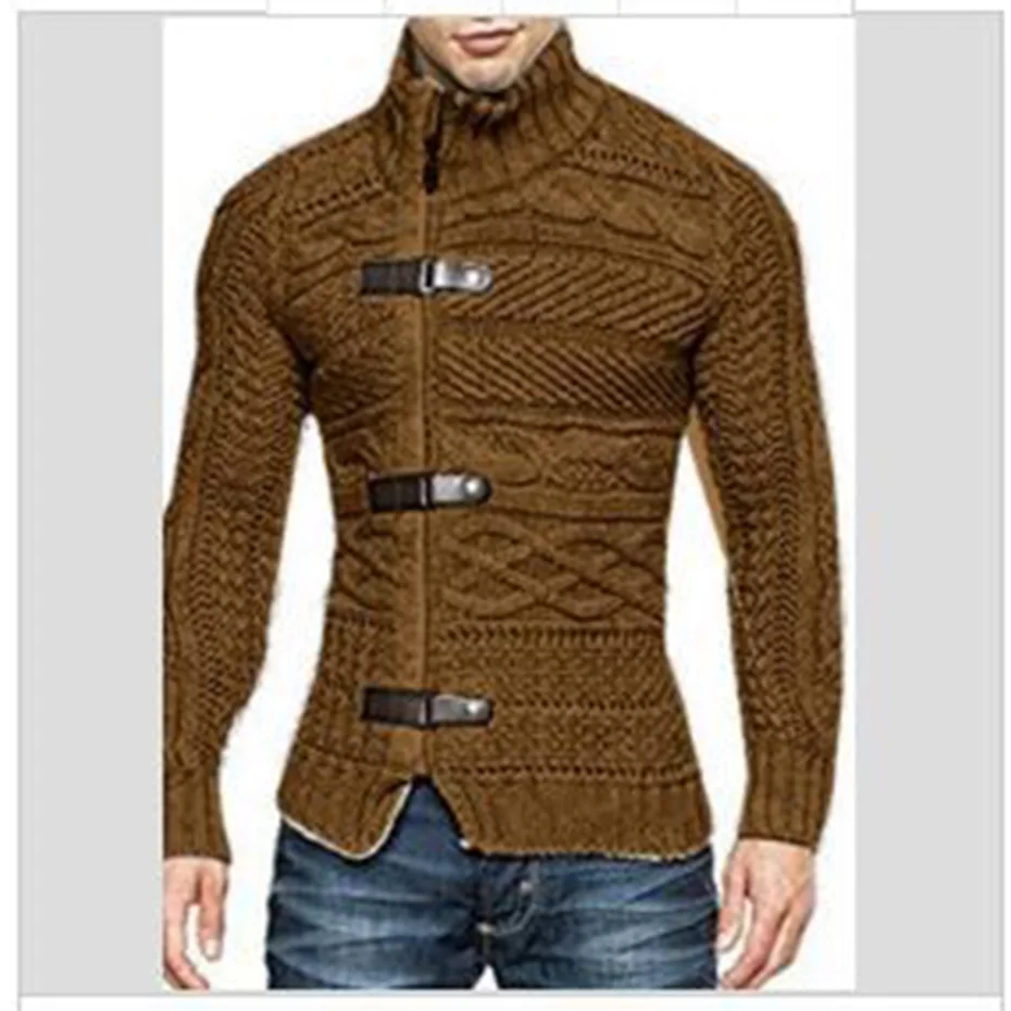 ZOGAA модный мужской свитер из толстой шерсти тройной однобортный полосатый свитер с капюшоном Рождественский кардиган ветровка