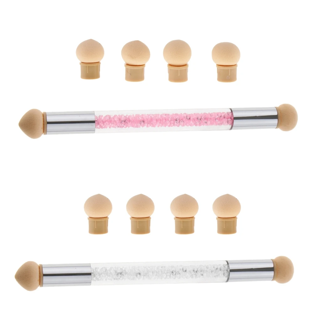 Nail Art Brush, Dual Tipped Ombre Nail Art Sponge Brush For DIY Gradient Blooming UV Gel Nails - White & Pink