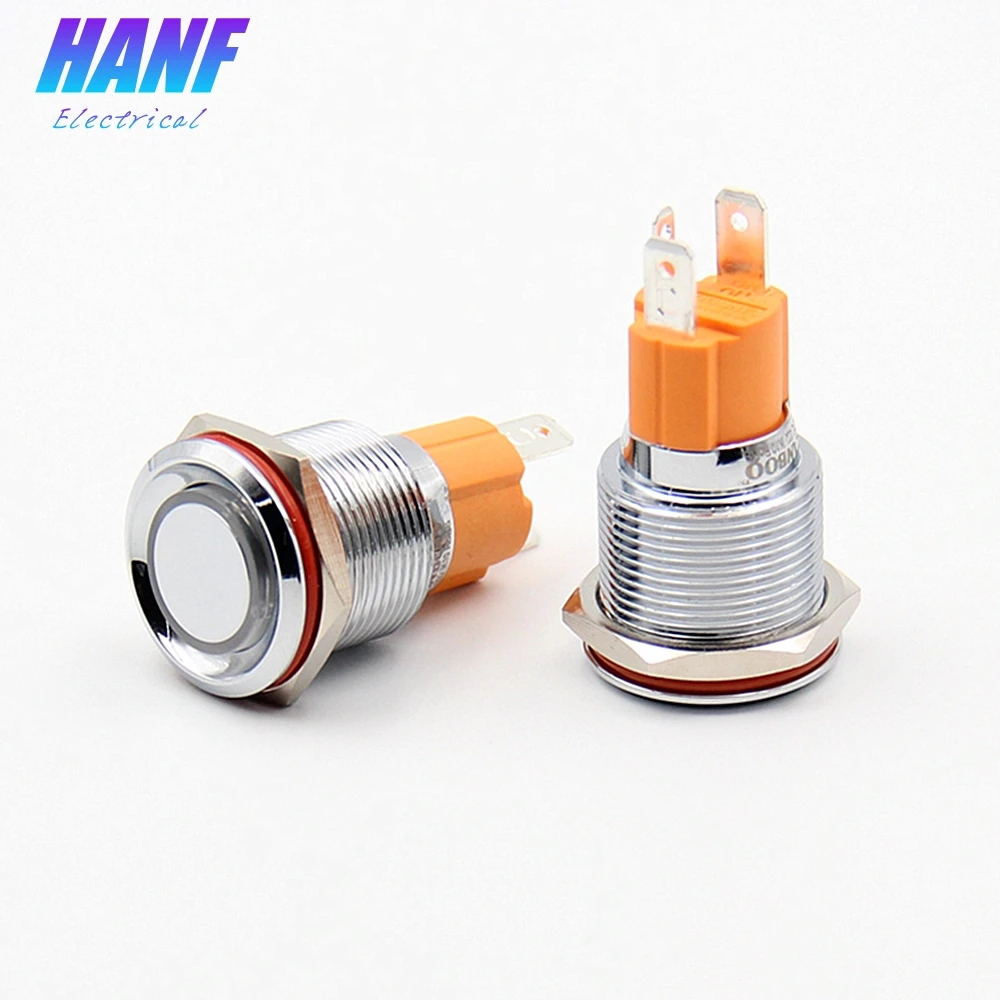 

1pcs 19mm 10A/250V AC Stainless Steel Flat Head Self-locking Metal Push Button Switch with LED Light 3 pins Power