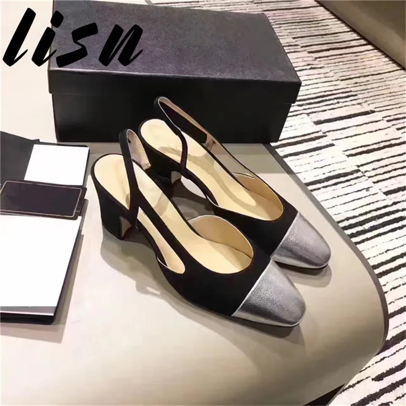 

LISN Genuine Leather Women Pumps Cut-out High Heels Women Dress Party Shoes Woman Nude Black Ladies Shoes