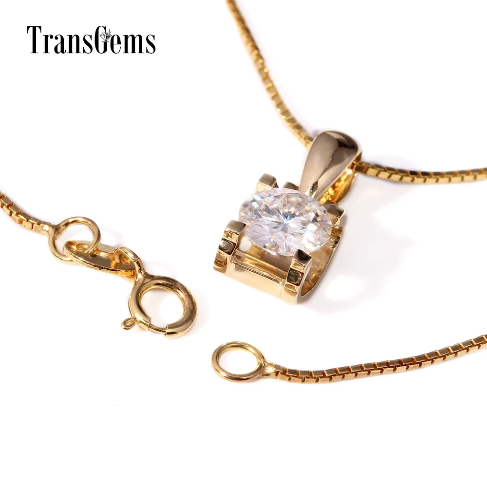 Transmems 18K желтое золото 1 карат 6,5 мм Лаборатория Grown Moissanite алмаз Solitaire подвеска цепочка ожерелье для женщин