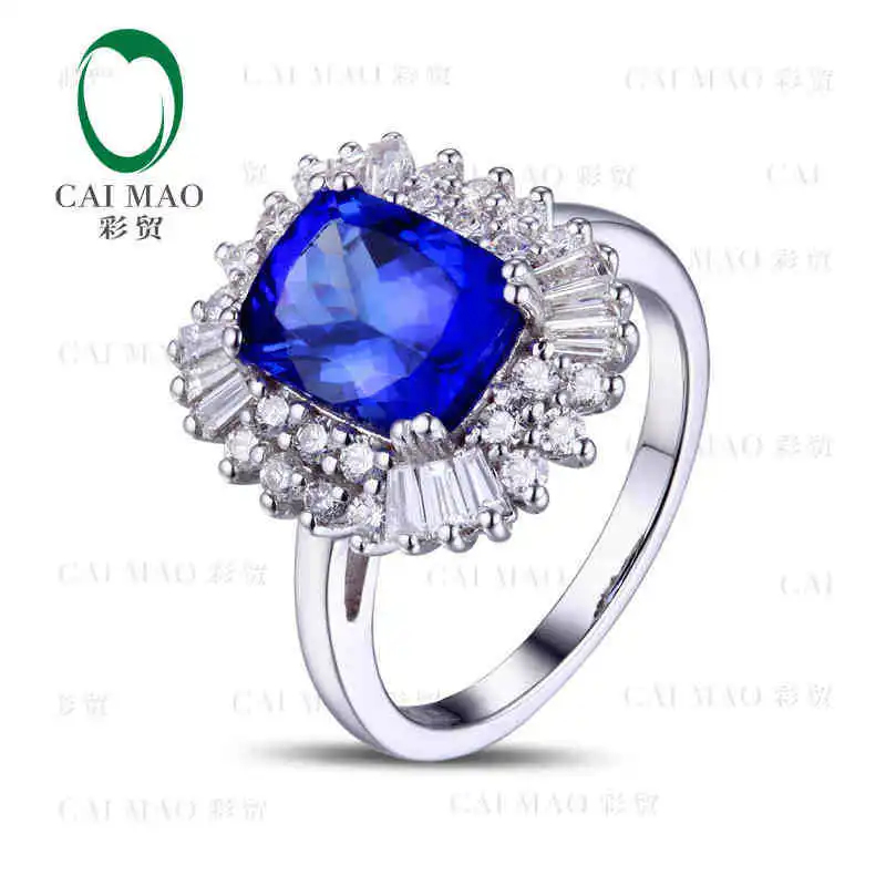 

CaiMao 18KT/750 White Gold 2.53 ct Natural IF Blue Tanzanite AAA 0.98 ct Full Cut Diamond Engagement Gemstone Ring Jewelry