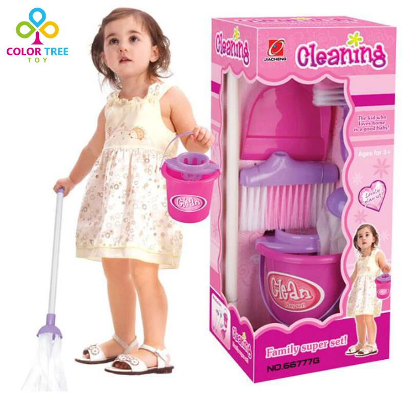 

5pcs/set Kids Pretend Toys Pink Simulation Cleaning Tool Set High Quality Learning Educational Toys Gifts For Girls
