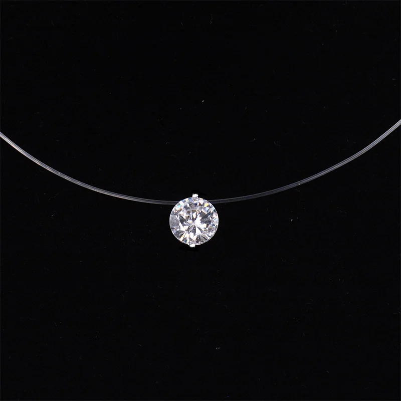 

New Arrival Crytal Rhinestones Pandent Heart Star invisible Chain Choker Necklace Jewelry Zircon Women Transparent Minimalist