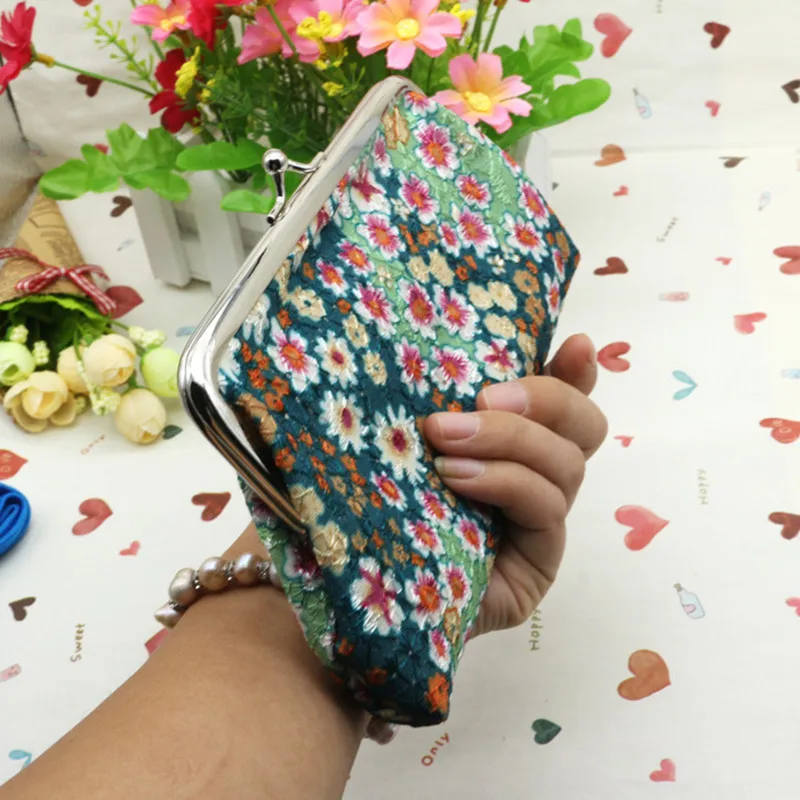 Изящный маленький цветок длинный нулевой бумажник Новинка года этнических портмоне 5 дюймов телефона Винтаж вышивать девушка рука маленькая сумка