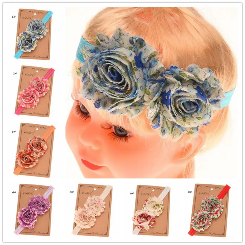 

16PCS Chiffon Frayed Flower Hair Bows Boutique headband Newborn Baptism Gift Hair Accessory