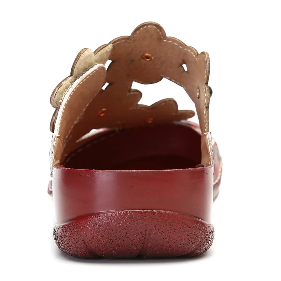 Vintage Printed Round Toe Slippers Women Shoes Genuine Leather Summer Bohemian Beach Lady Slides Flower Casual Shoe Woman Sandal (7)