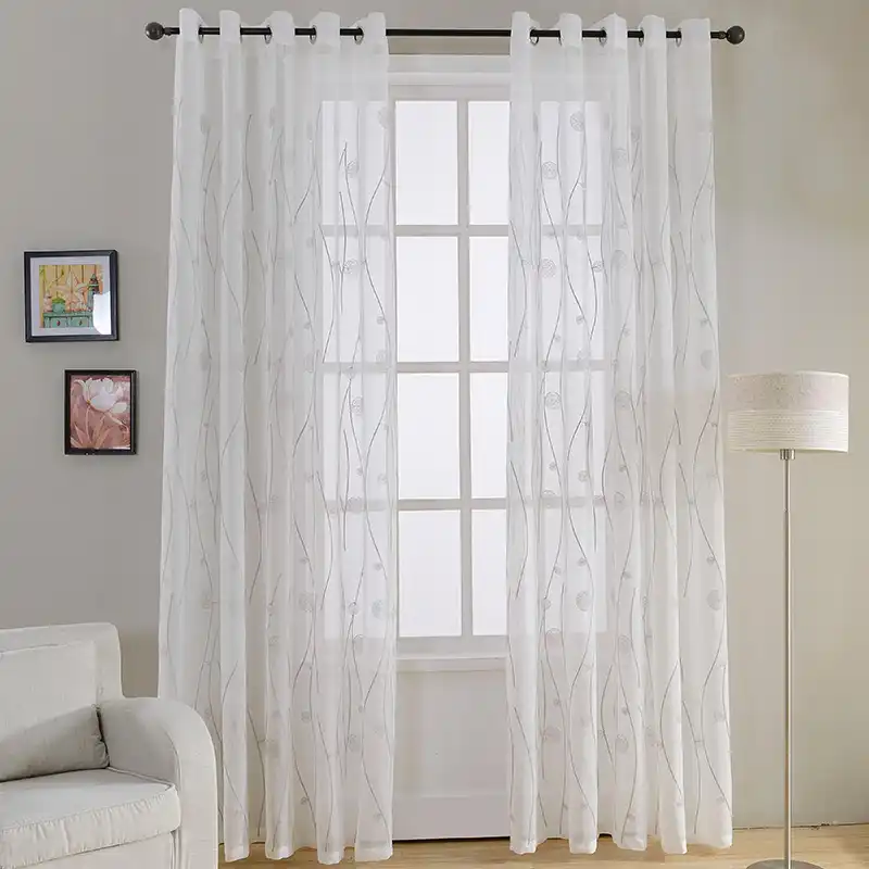 Top Finel Natural Embroidered Sheer Curtains For Living Room