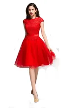 MDBRIDAL Short Red Cocktailkleider Kleid Kappen-hülsen-knie-länge Frauen-spitze-kleid