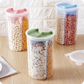 

1Pcs Transparent Cover Rotatable Four-cell PP Storage Tank Cylinder Food Box Kitchen Utensils Household Height23CM Diameter12CM