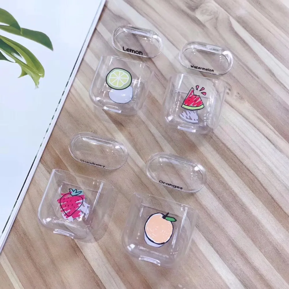 Transparent Case FOR airpod PC Case Cover Bluetooth Wireless Earphone Case For AirPods Apple Box Fruit Coloured Drawing Headset