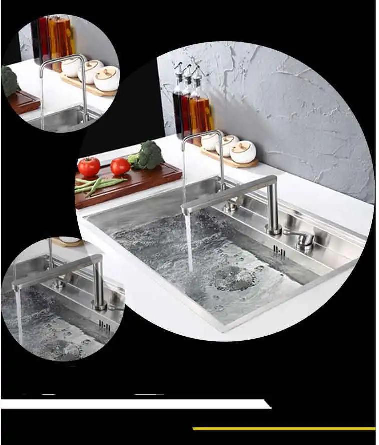 Kitchen Sink 304 stainless steel Multifunctiona manually single slot hidden Washing basins with Lifting faucet or Folding tap