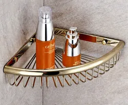 Luxury Gold Color Brass Wall Mounted Bathroom Accessory Single Tier Soap / Sponge Corner Shower Storage Basket aba099