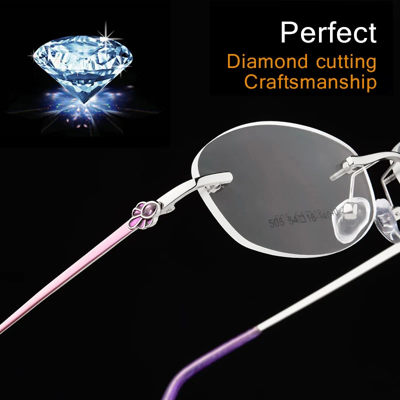 Оптические очки Женщина Fashion алмаз обрезки резки очки без оправы анти-синий близорукость Золотая рамка для женские очки Q106