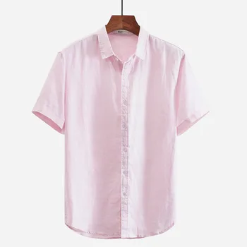 

2019 men contracted leisure square collar thin linen shirts with short sleeves with breathable and comfortable summer shirts