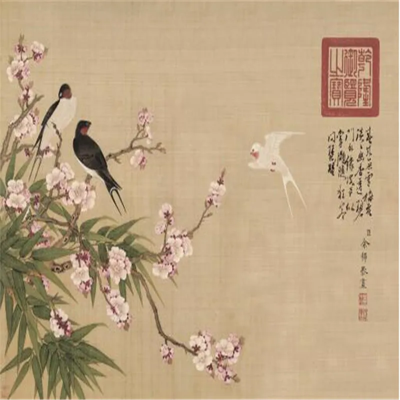Custom Photo Wallpapers 3D Chinese Style Non-Woven Wall Papers Home Decor Birds Flowers Wallpapers for Living Room Bedrooms