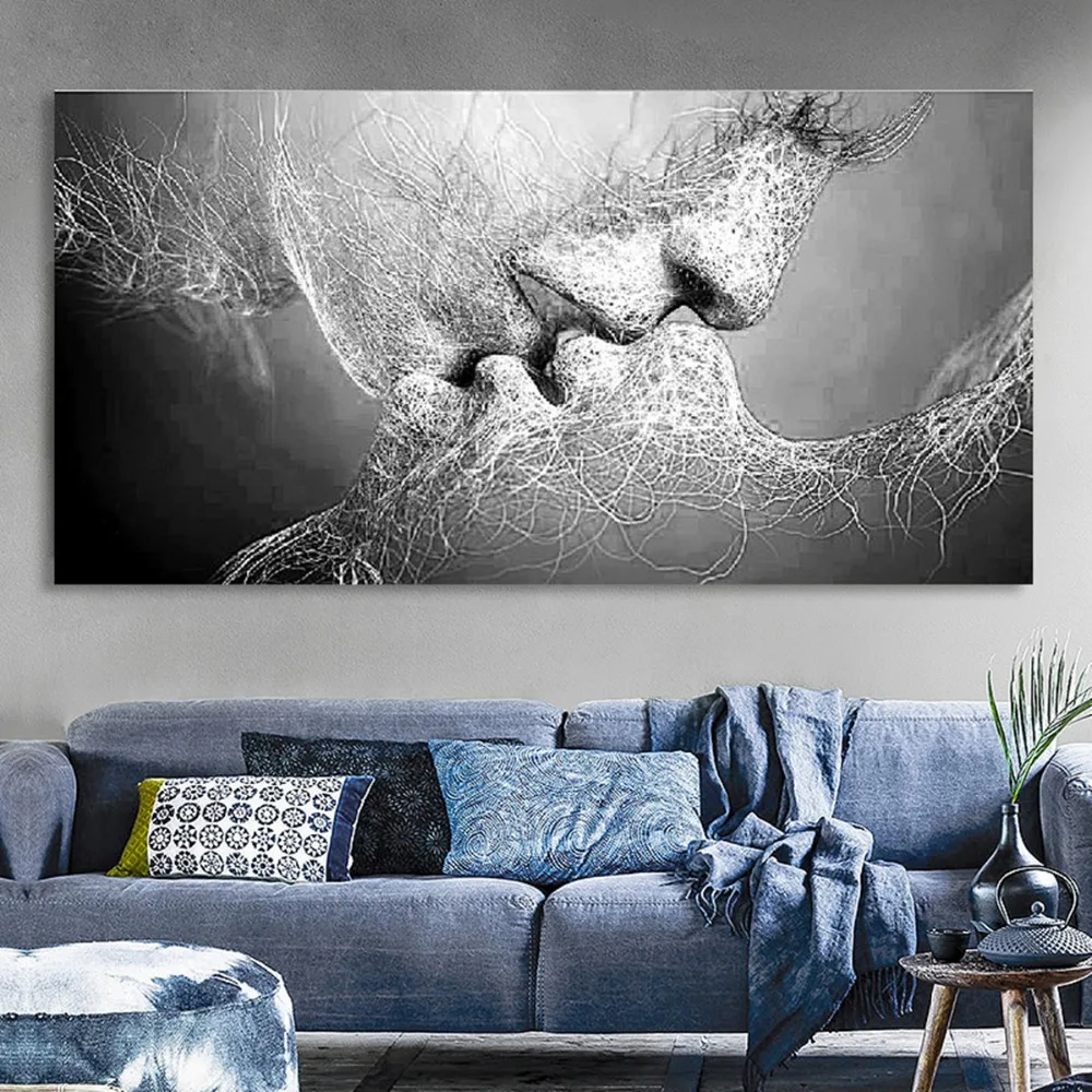 

Black Love Kiss Abstract Canvas Painting Home Decor Wall Poster Pictures Wall Art Print No Frame