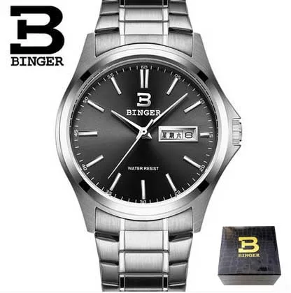 High Quality BINGER Fashion Simple Quartz Watch For Men Brand Casual Leather Wristwatches Relogio Masculino Original Box B-3052M - Цвет: 01