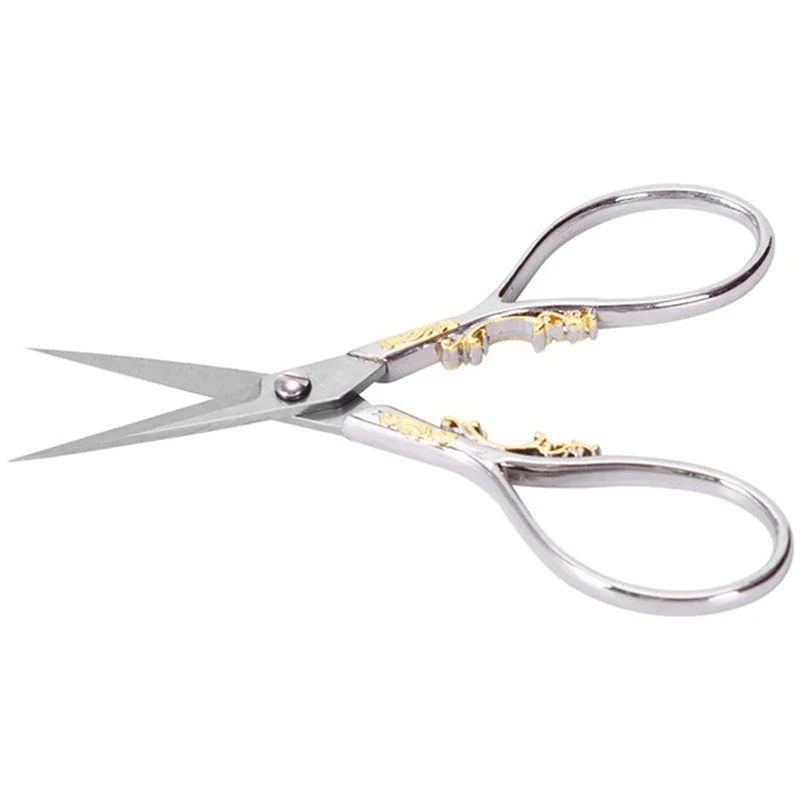 Vintage European Style Stainless Steel Precision Scissor for Embroidery Sewing Craft Art Work Everyday Use(Silver