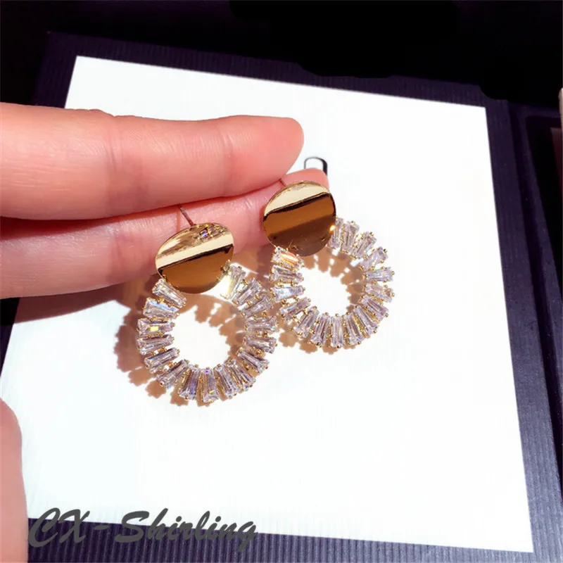 

CX-Shirling Luxury Iregular Geometry Circle Trendy Cubic Zirconia Women Wedding Party Earring High Jewelry Addiction