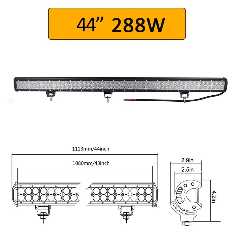 44in 288W no wiring Auxtings 1" 22" 20 дюймов 12 в 24 В внедорожный светодиодный светильник, комбинированный точечный прожектор 2" 126 Вт светодиодный рабочий светильник для джипа автомобиля 4WD грузовика внедорожника ATV - Цвет: 44in 288W no wiring